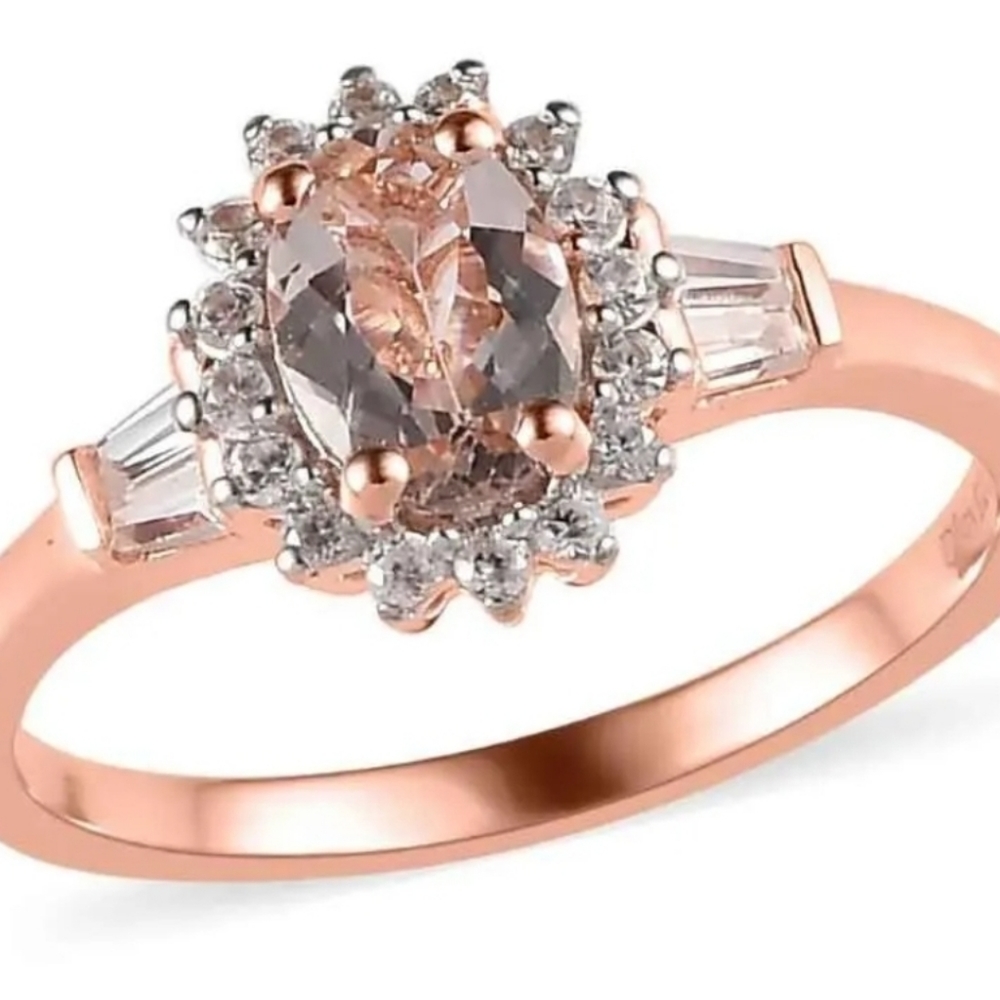 Genuine Blush Tourmaline & White Zircon Rose Gold over 925 Sz 9 - Picture 6 of 8